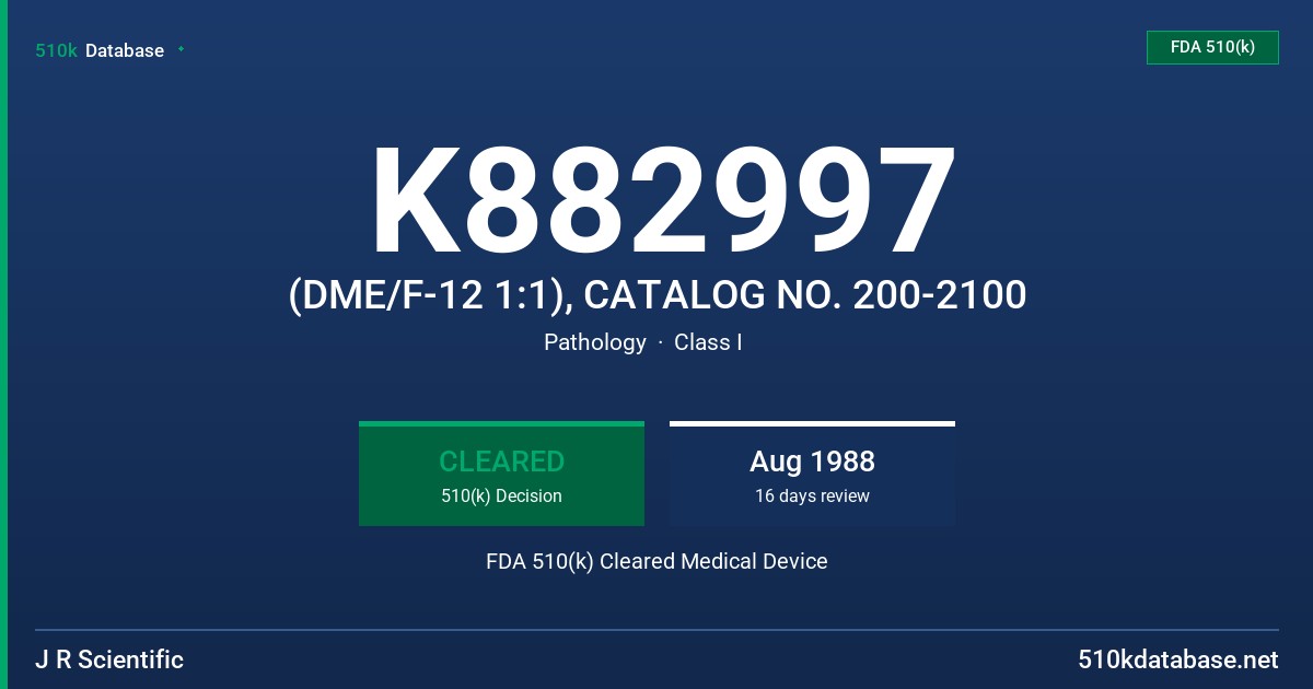 K882997 (DME/F-12 1:1), CATALOG NO. 200-2100 FDA 510(k) Cleared Medical Device