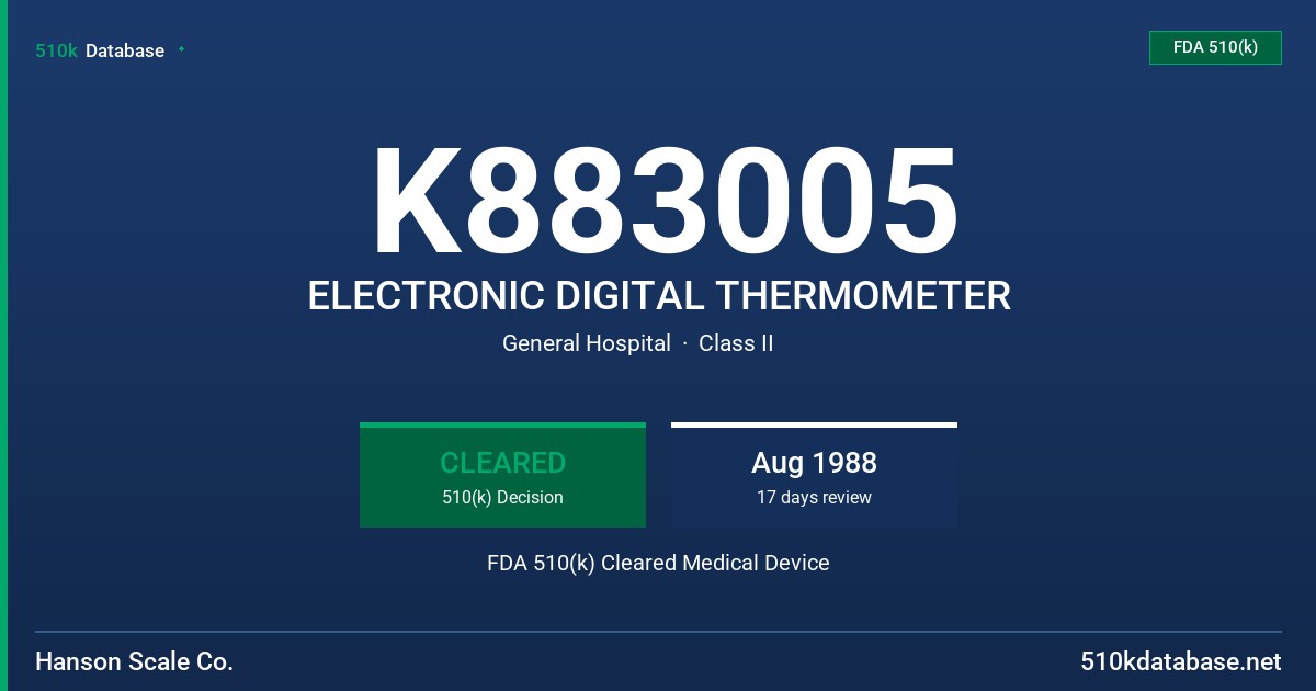 K883005 ELECTRONIC DIGITAL THERMOMETER FDA 510(k) Cleared Medical Device