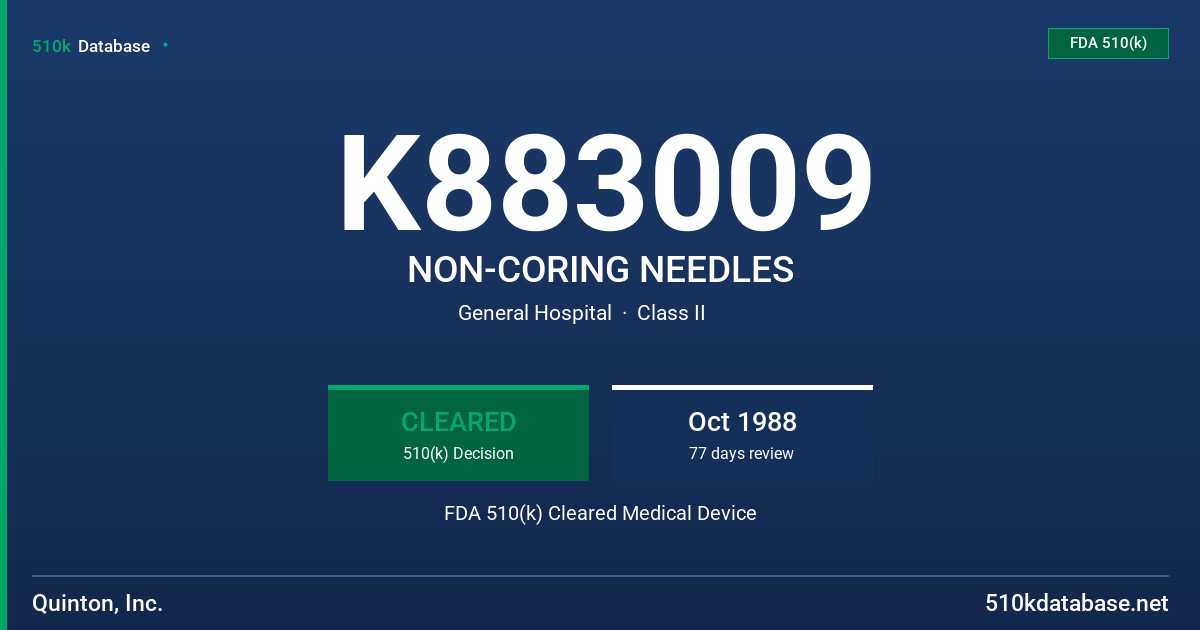 K883009 NON-CORING NEEDLES FDA 510(k) Cleared Medical Device