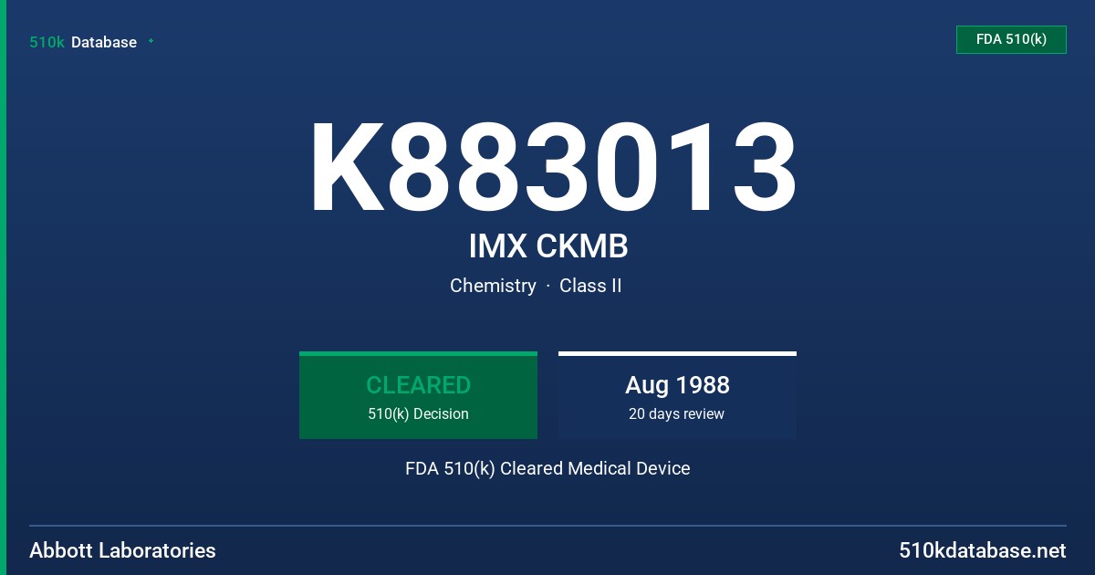 K883013 IMX CKMB FDA 510(k) Cleared Medical Device