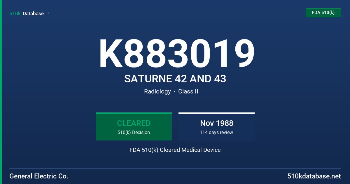 K883019 SATURNE 42 AND 43 FDA 510(k) Cleared Medical Device