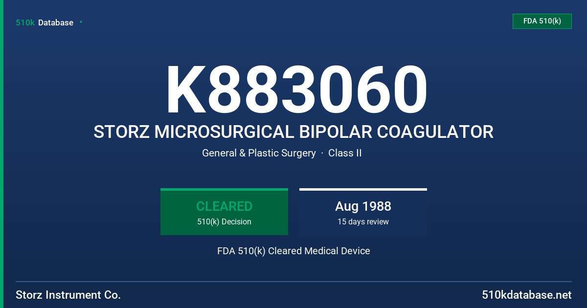 K883060 STORZ MICROSURGICAL BIPOLAR COAGULATOR FDA 510(k) Cleared Medical Device