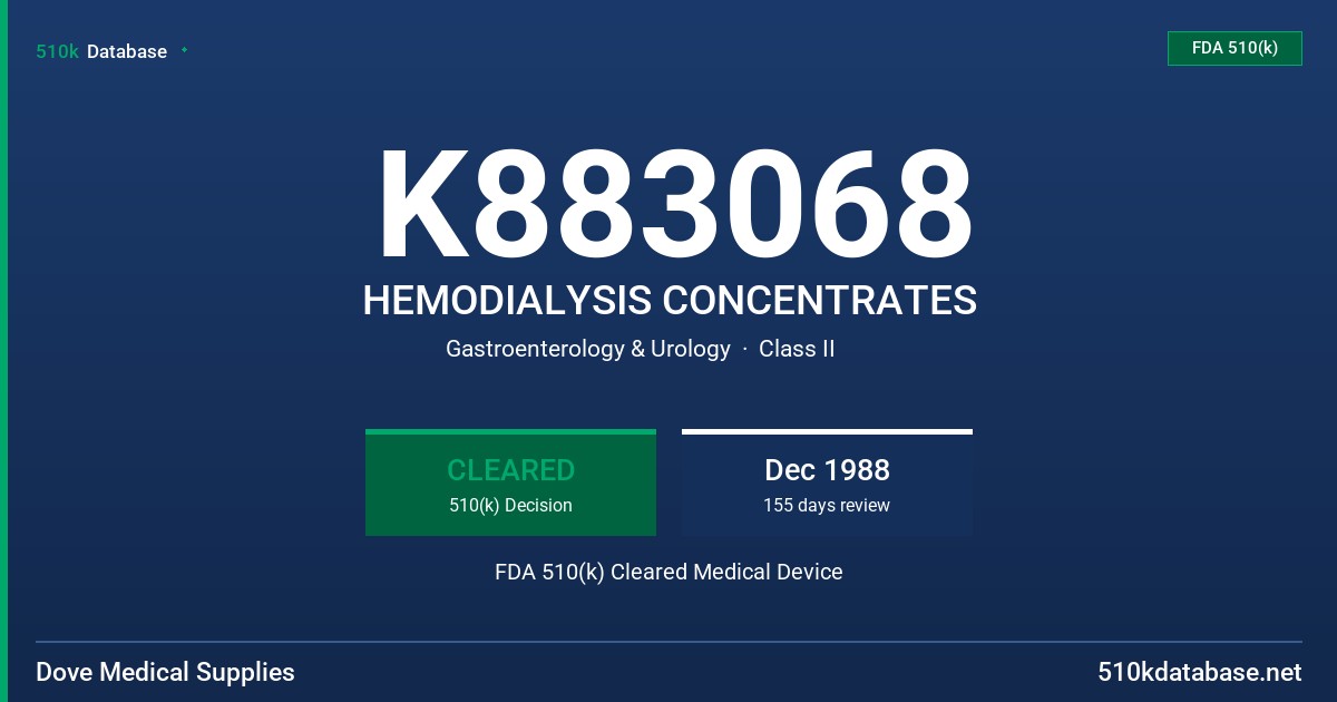 K883068 HEMODIALYSIS CONCENTRATES FDA 510(k) Cleared Medical Device