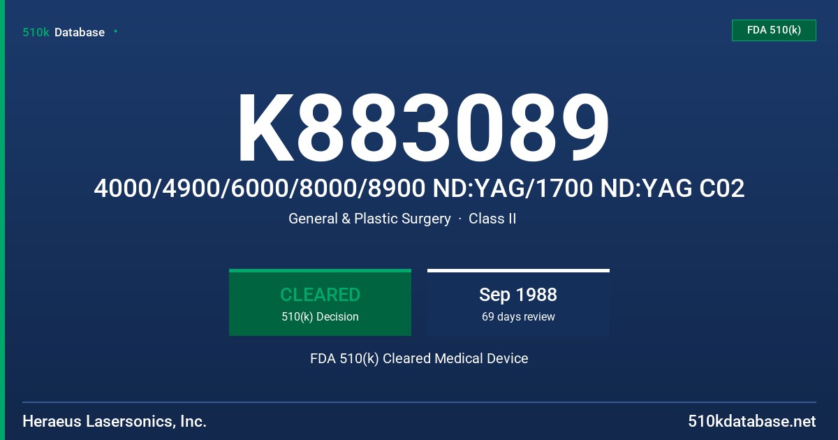 K883089 4000/4900/6000/8000/8900 ND:YAG/1700 ND:YAG C02 FDA 510(k) Cleared Medical Device