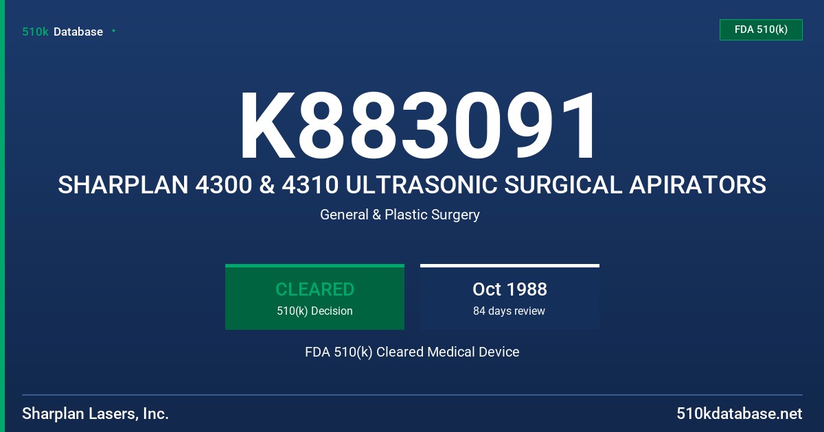 K883091 SHARPLAN 4300 & 4310 ULTRASONIC SURGICAL APIRATORS FDA 510(k) Cleared Medical Device