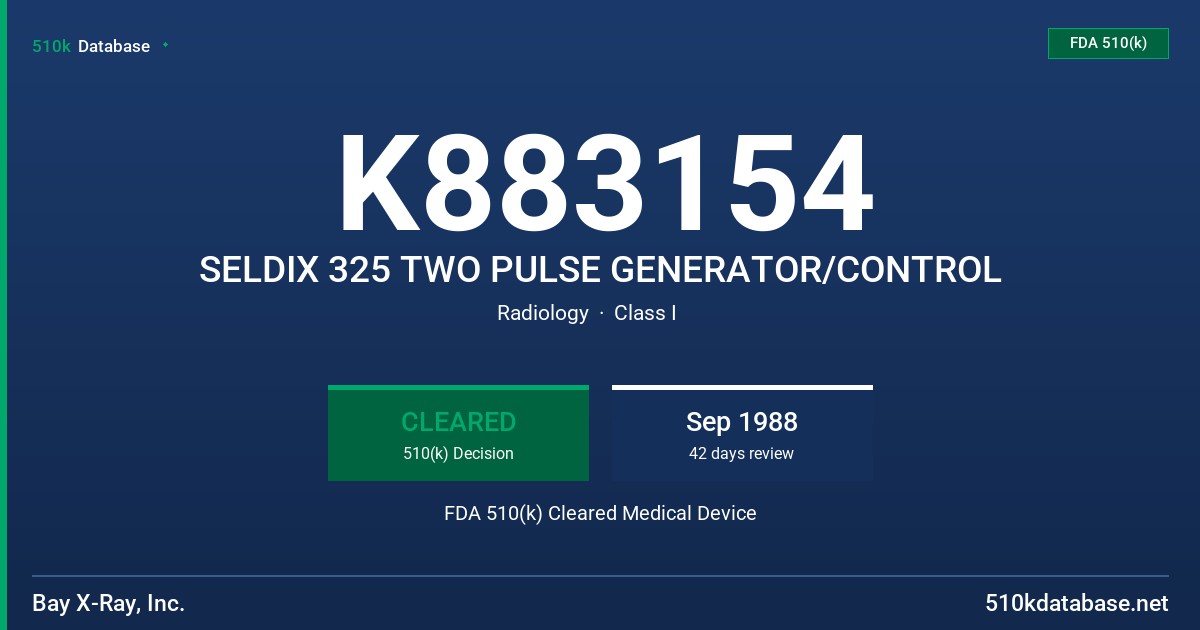 K883154 SELDIX 325 TWO PULSE GENERATOR/CONTROL FDA 510(k) Cleared Medical Device