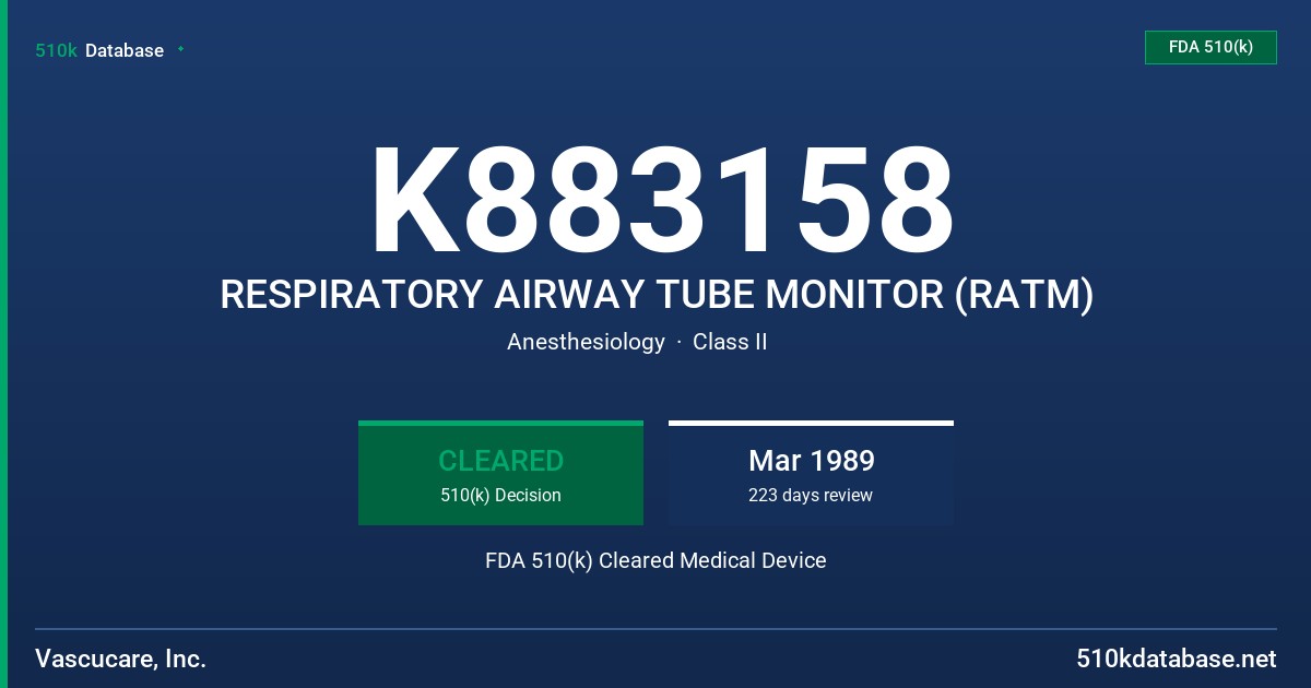 K883158 RESPIRATORY AIRWAY TUBE MONITOR (RATM) FDA 510(k) Cleared Medical Device