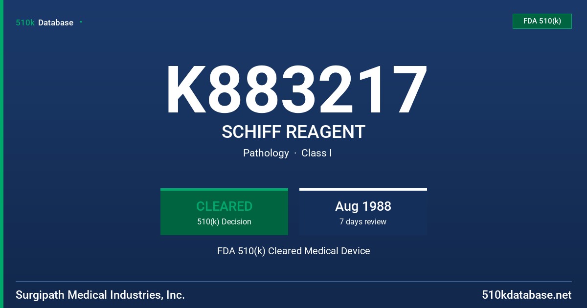 K883217 SCHIFF REAGENT FDA 510(k) Cleared Medical Device