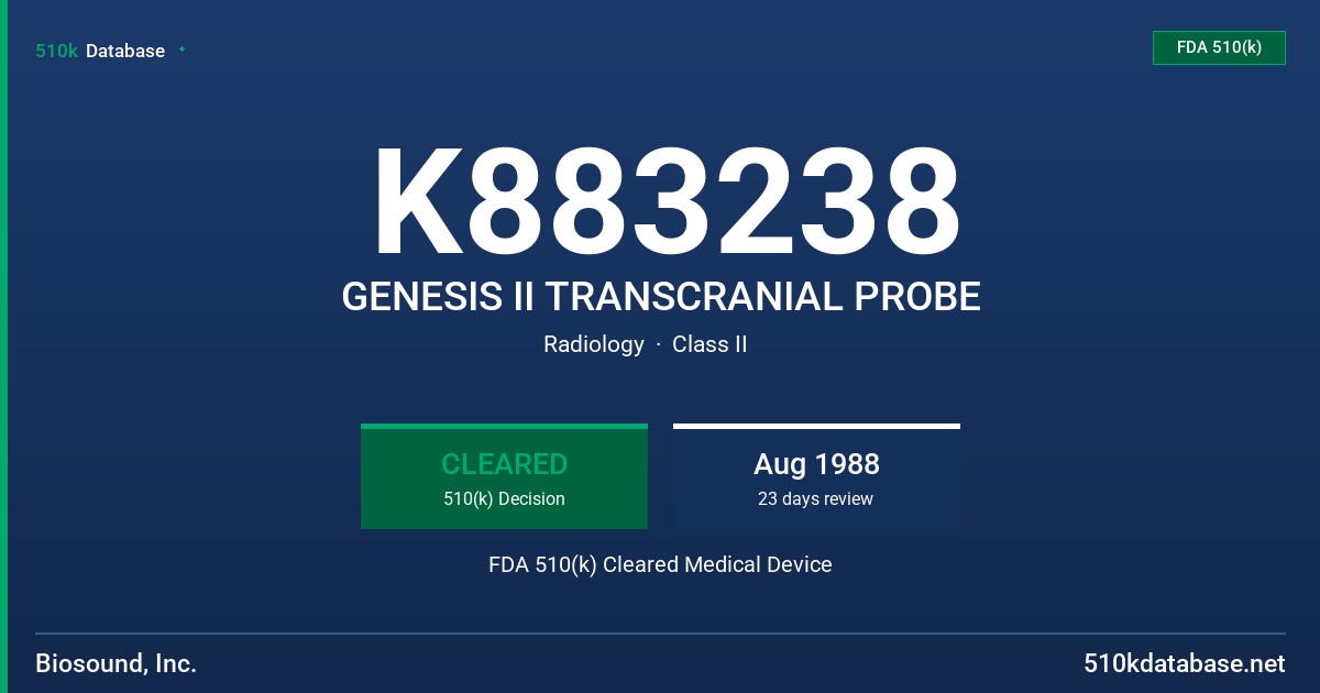 K883238 GENESIS II TRANSCRANIAL PROBE FDA 510(k) Cleared Medical Device