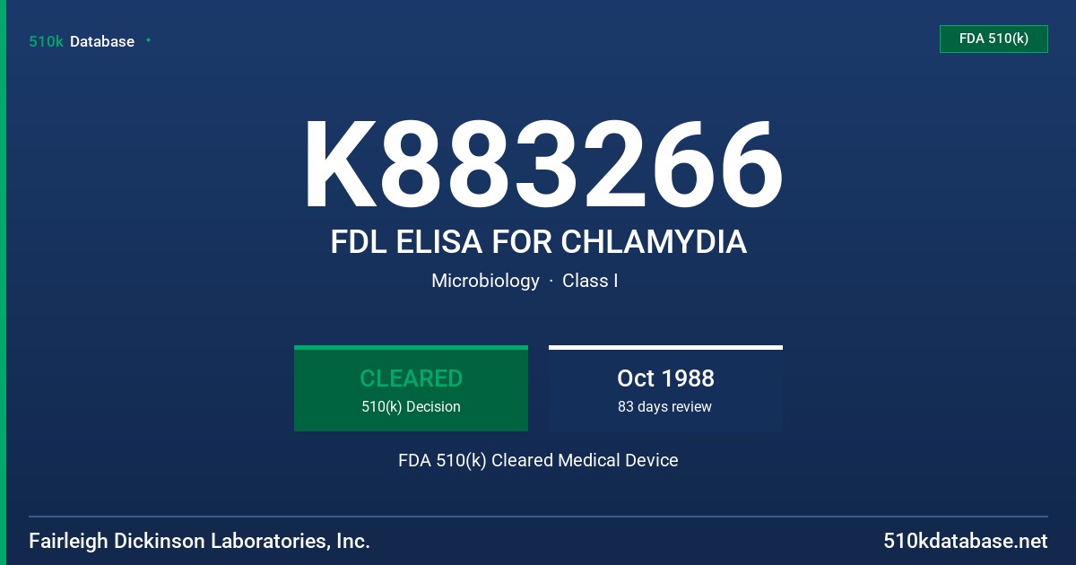 K883266 FDL ELISA FOR CHLAMYDIA FDA 510(k) Cleared Medical Device