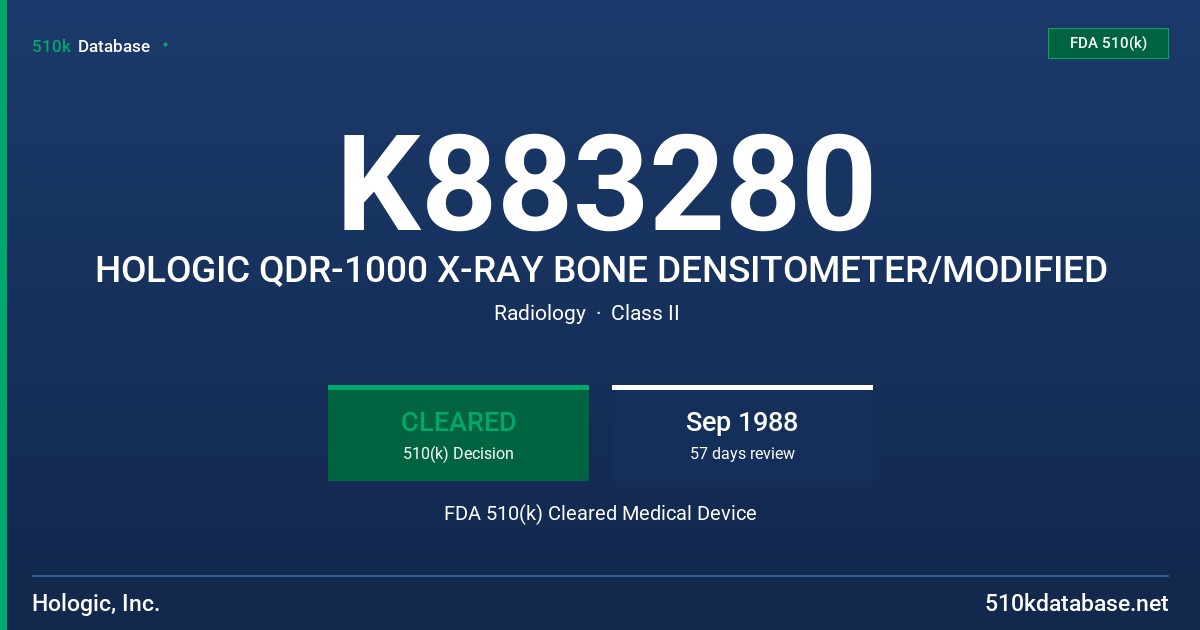 K883280 HOLOGIC QDR-1000 X-RAY BONE DENSITOMETER/MODIFIED FDA 510(k) Cleared Medical Device