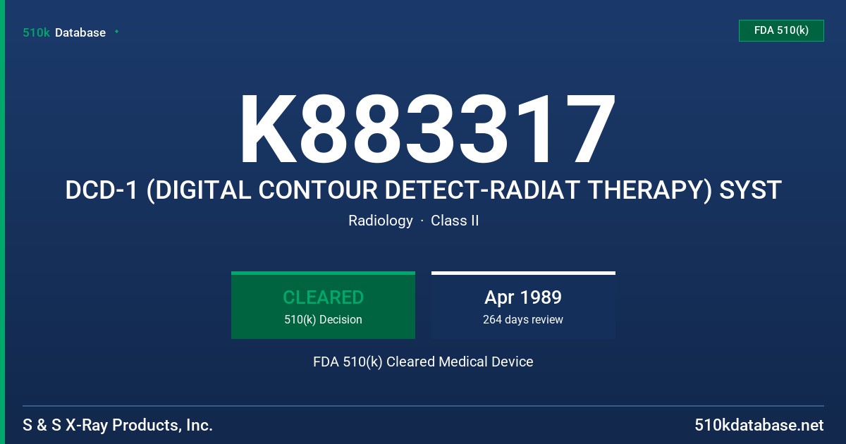 K883317 DCD-1 (DIGITAL CONTOUR DETECT-RADIAT THERAPY) SYST FDA 510(k) Cleared Medical Device