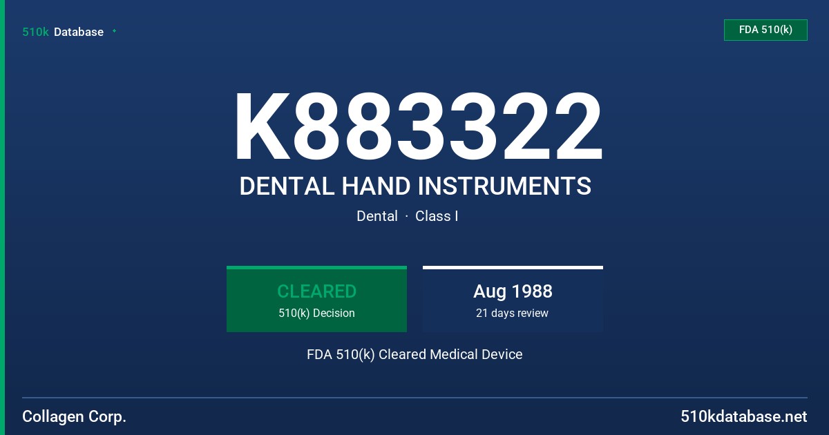 K883322 DENTAL HAND INSTRUMENTS FDA 510(k) Cleared Medical Device
