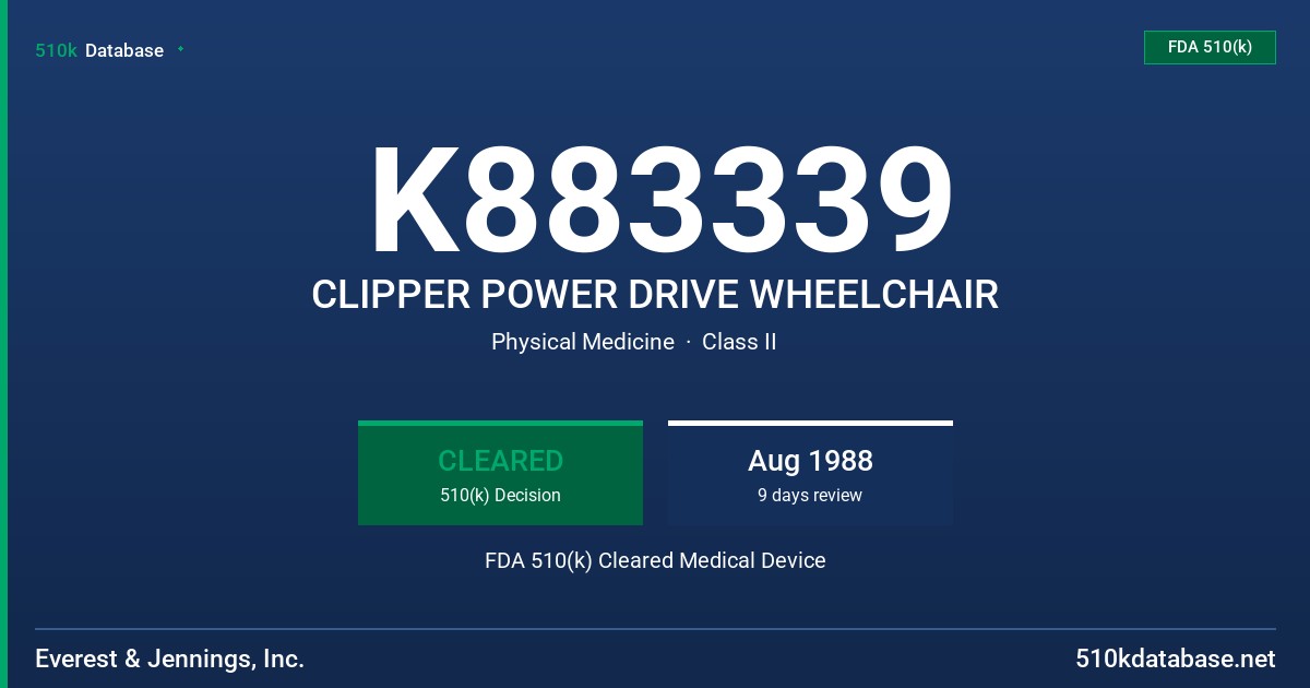 K883339 CLIPPER POWER DRIVE WHEELCHAIR FDA 510(k) Cleared Medical Device