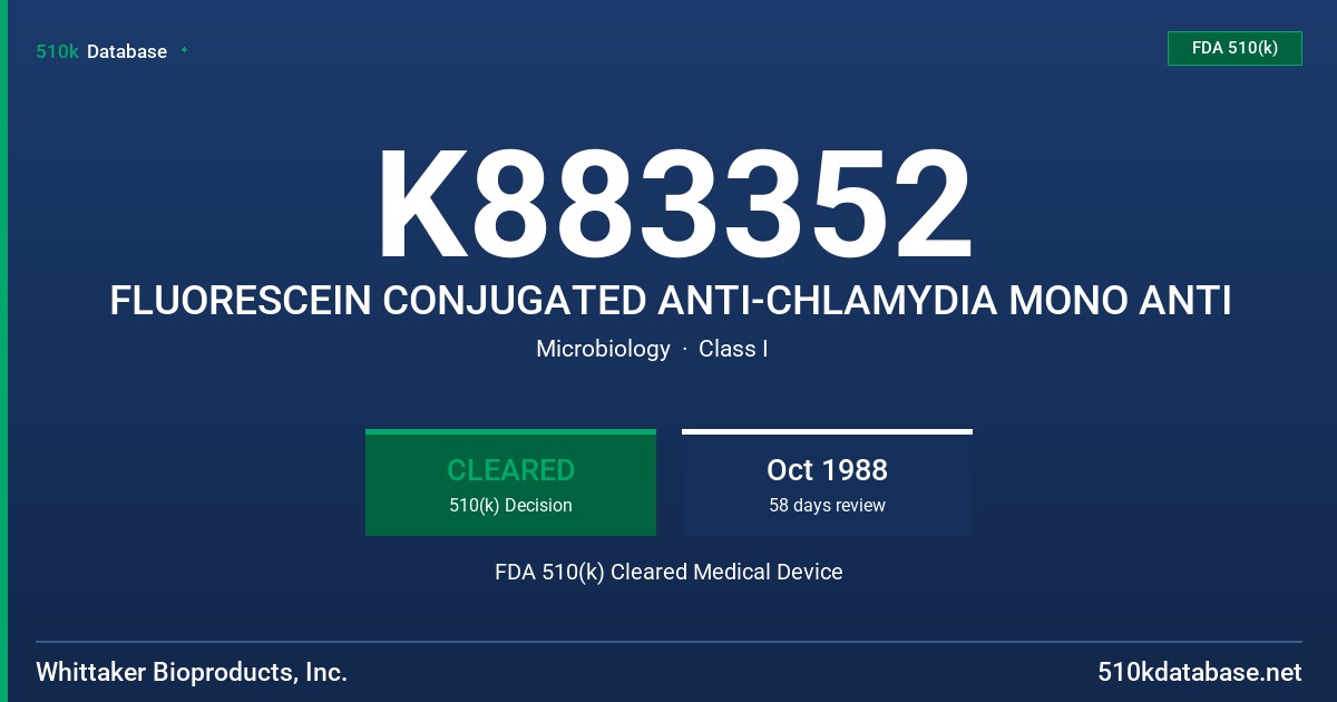 K883352 FLUORESCEIN CONJUGATED ANTI-CHLAMYDIA MONO ANTI FDA 510(k) Cleared Medical Device