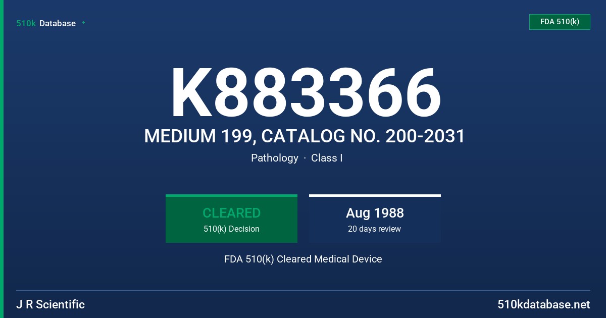 K883366 MEDIUM 199, CATALOG NO. 200-2031 FDA 510(k) Cleared Medical Device