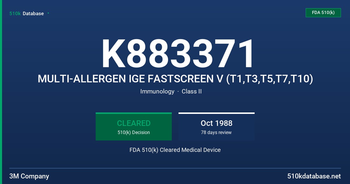 K883371 MULTI-ALLERGEN IGE FASTSCREEN V (T1,T3,T5,T7,T10) FDA 510(k) Cleared Medical Device