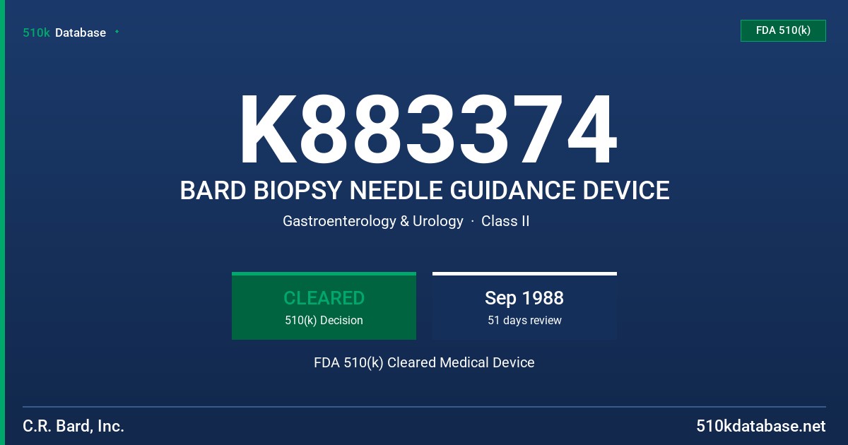 K883374 BARD BIOPSY NEEDLE GUIDANCE DEVICE FDA 510(k) Cleared Medical Device
