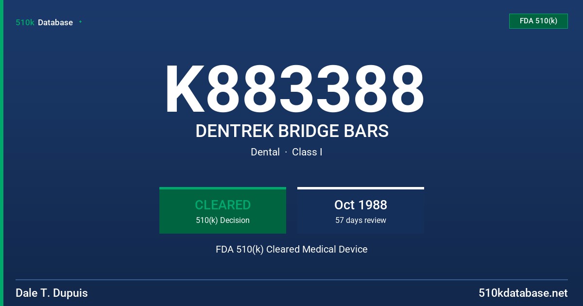 K883388 DENTREK BRIDGE BARS FDA 510(k) Cleared Medical Device