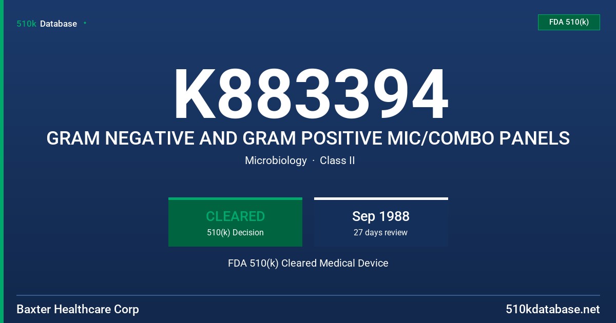 K883394 GRAM NEGATIVE AND GRAM POSITIVE MIC/COMBO PANELS FDA 510(k) Cleared Medical Device