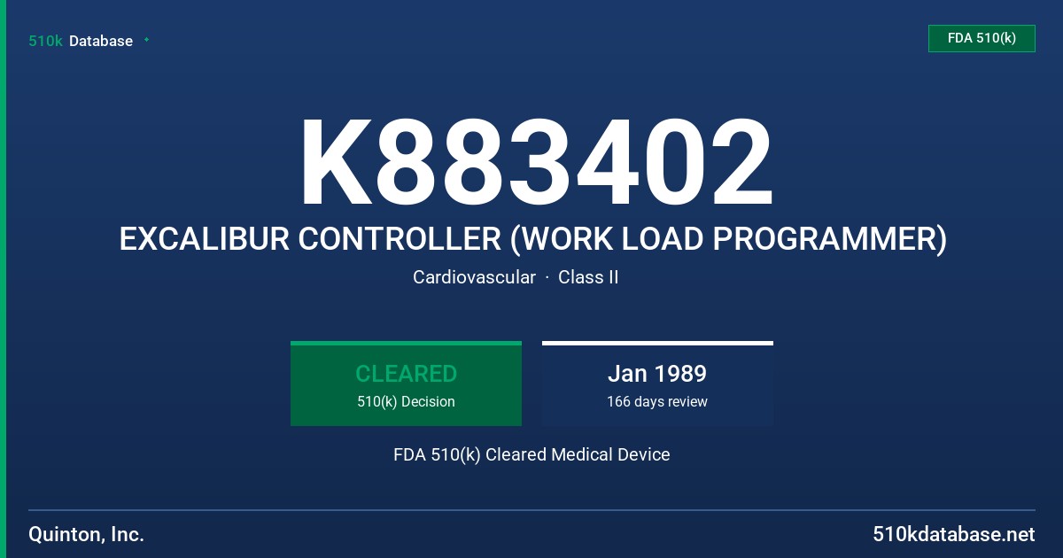 K883402 EXCALIBUR CONTROLLER (WORK LOAD PROGRAMMER) FDA 510(k) Cleared Medical Device