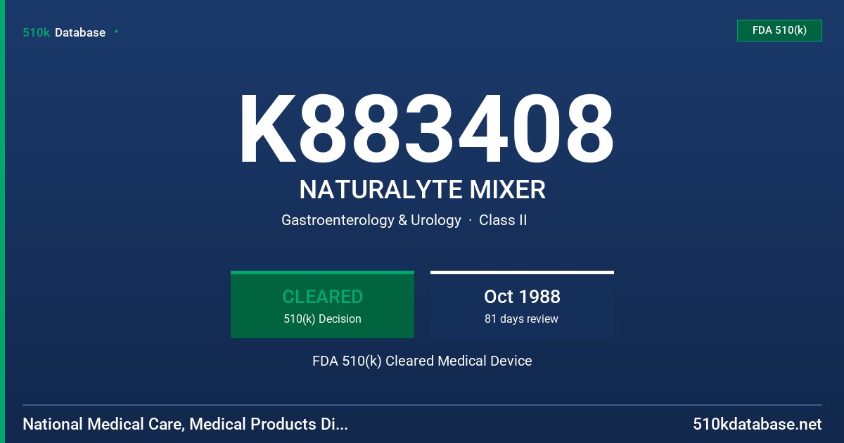 K883408 NATURALYTE MIXER FDA 510(k) Cleared Medical Device