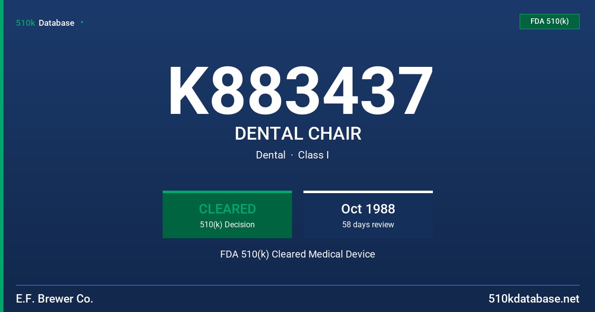 K883437 DENTAL CHAIR FDA 510(k) Cleared Medical Device