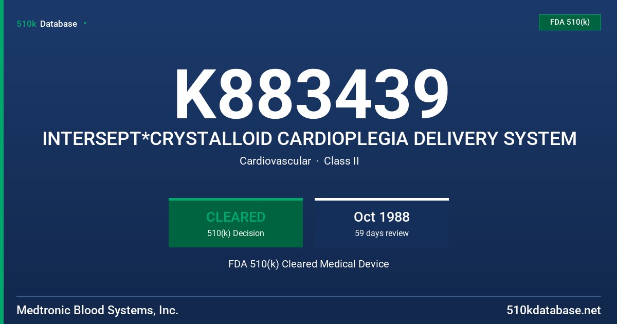 K883439 INTERSEPT*CRYSTALLOID CARDIOPLEGIA DELIVERY SYSTEM FDA 510(k) Cleared Medical Device