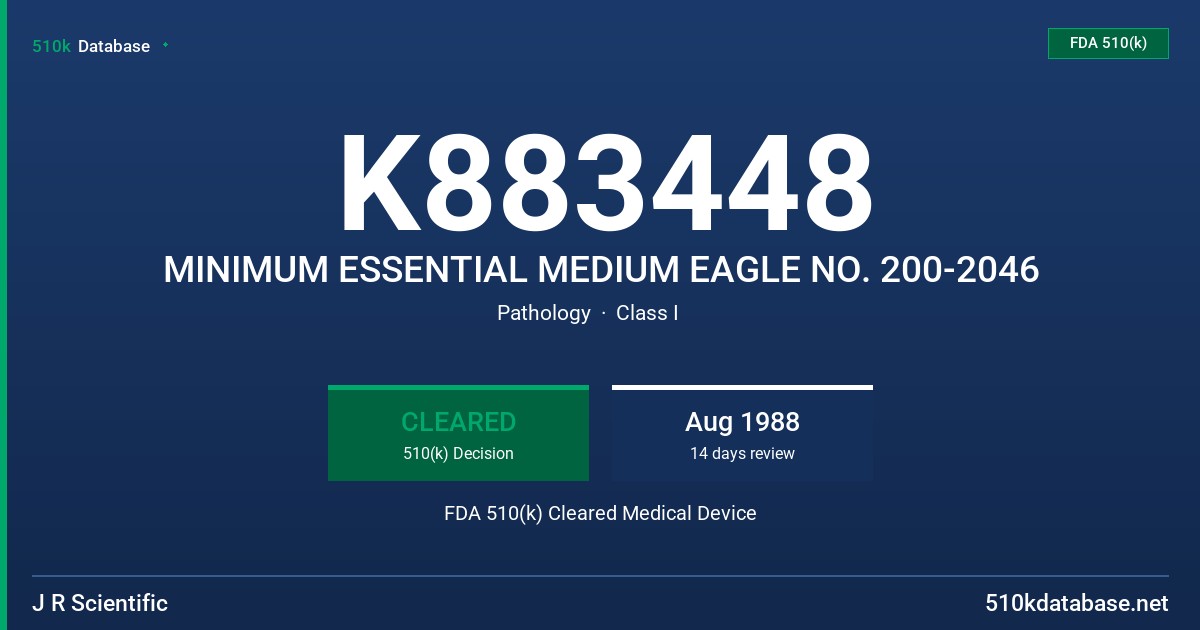 K883448 MINIMUM ESSENTIAL MEDIUM EAGLE NO. 200-2046 FDA 510(k) Cleared Medical Device