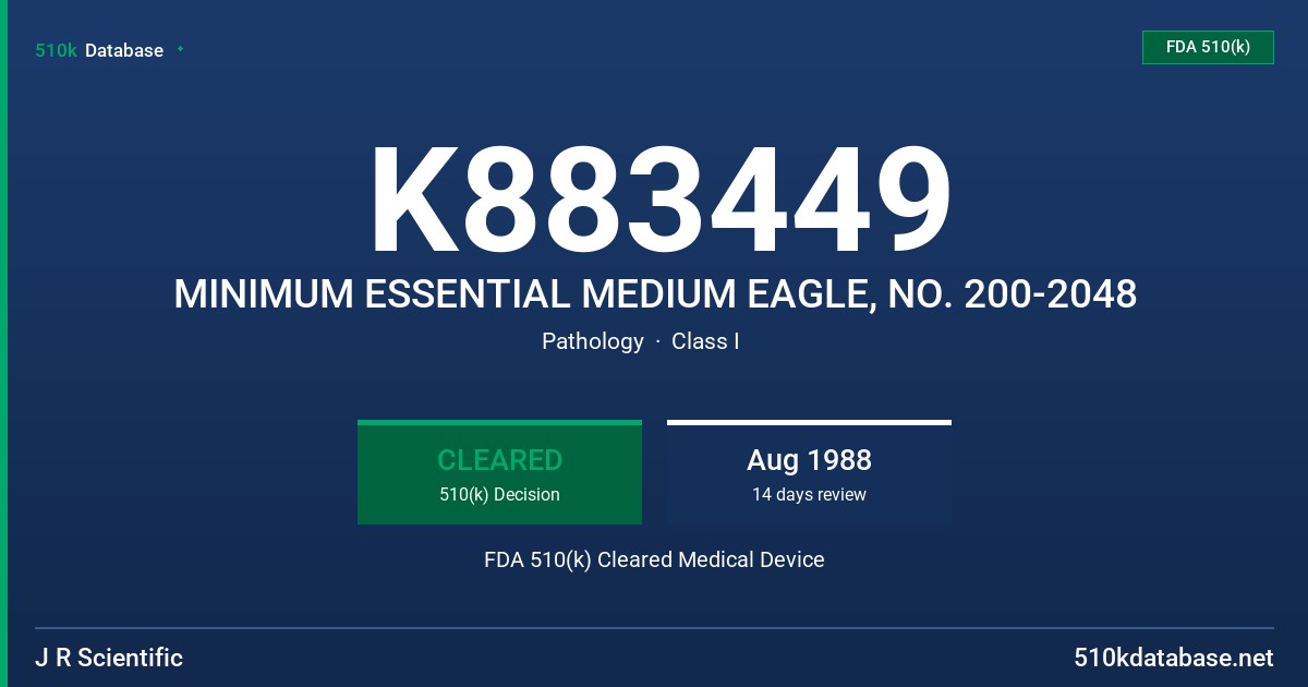 K883449 MINIMUM ESSENTIAL MEDIUM EAGLE, NO. 200-2048 FDA 510(k) Cleared Medical Device