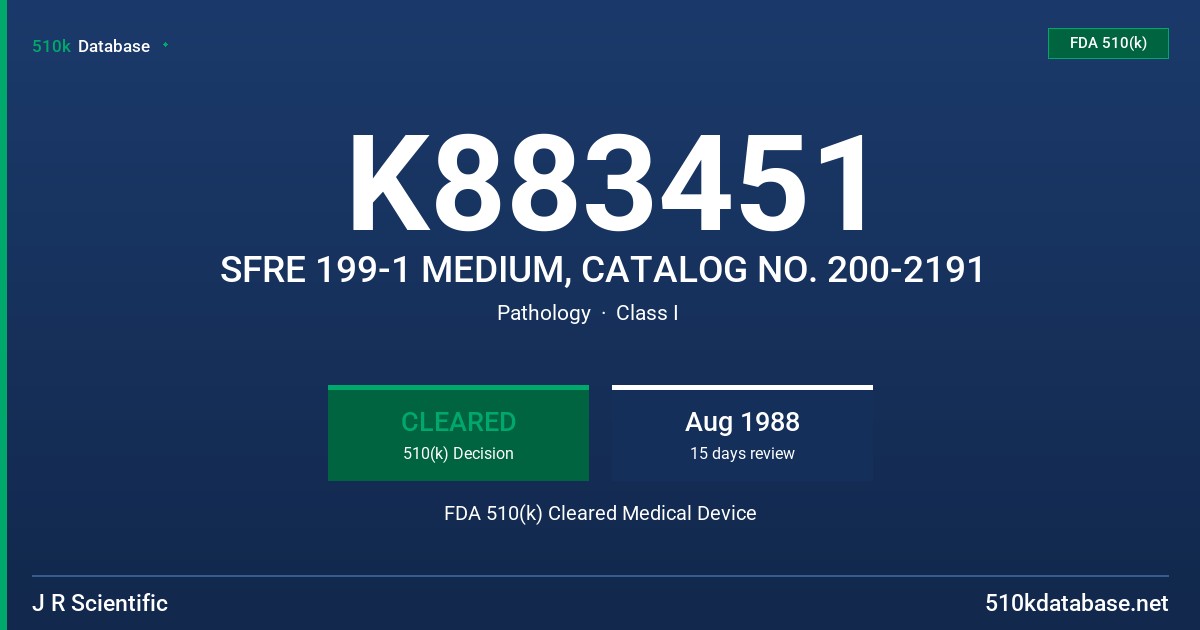 K883451 SFRE 199-1 MEDIUM, CATALOG NO. 200-2191 FDA 510(k) Cleared Medical Device