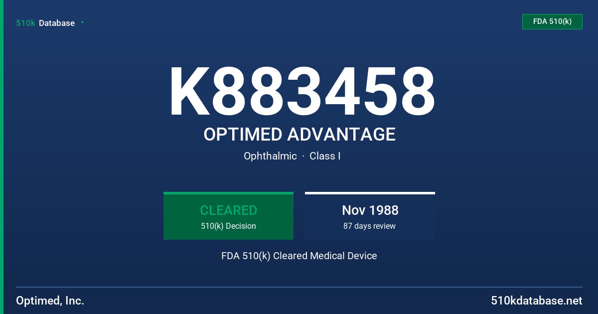 K883458 OPTIMED ADVANTAGE FDA 510(k) Cleared Medical Device