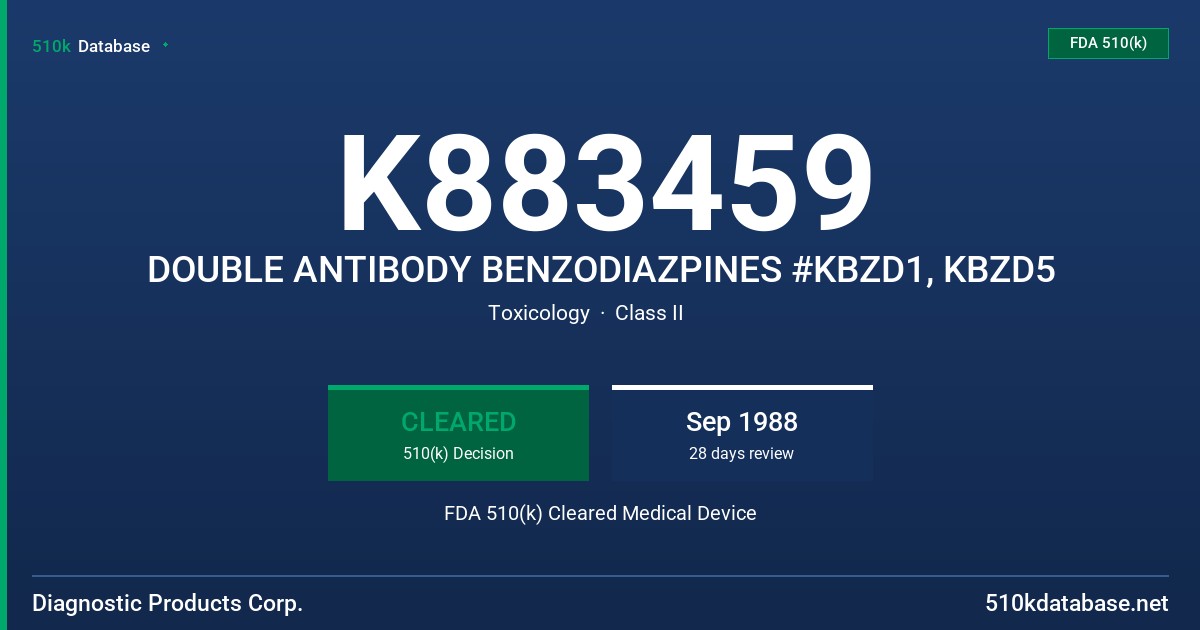 K883459 DOUBLE ANTIBODY BENZODIAZPINES #KBZD1, KBZD5 FDA 510(k) Cleared Medical Device