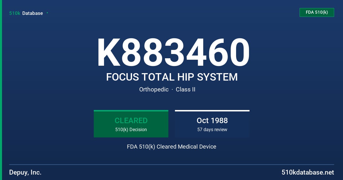 K883460 FOCUS TOTAL HIP SYSTEM FDA 510(k) Cleared Medical Device