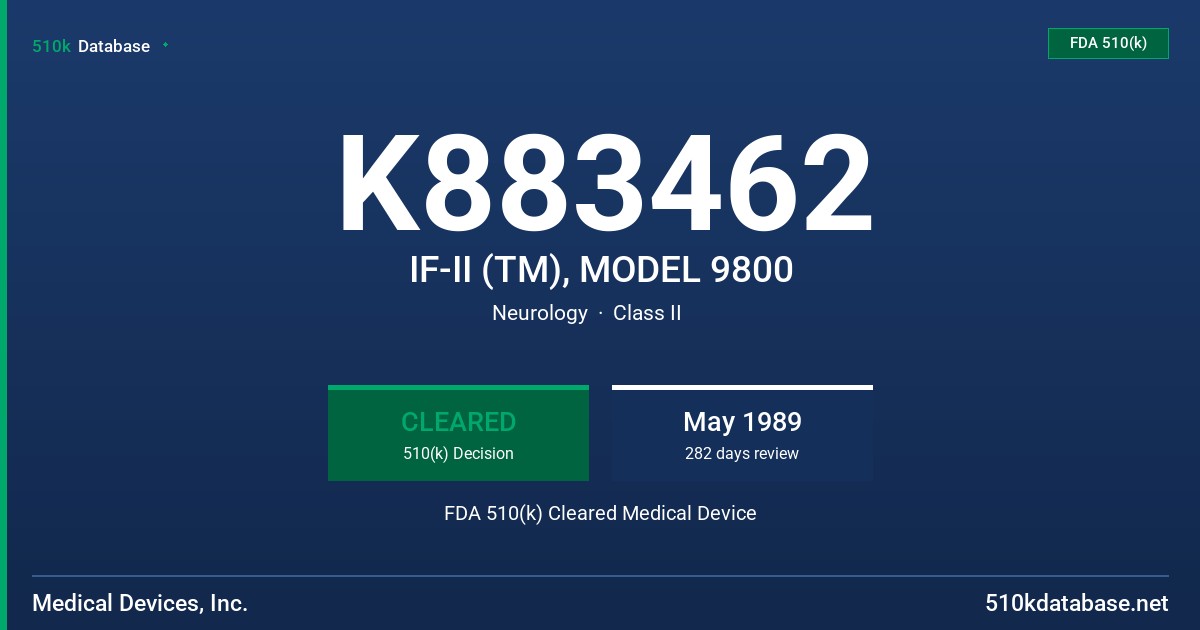 K883462 IF-II (TM), MODEL 9800 FDA 510(k) Cleared Medical Device