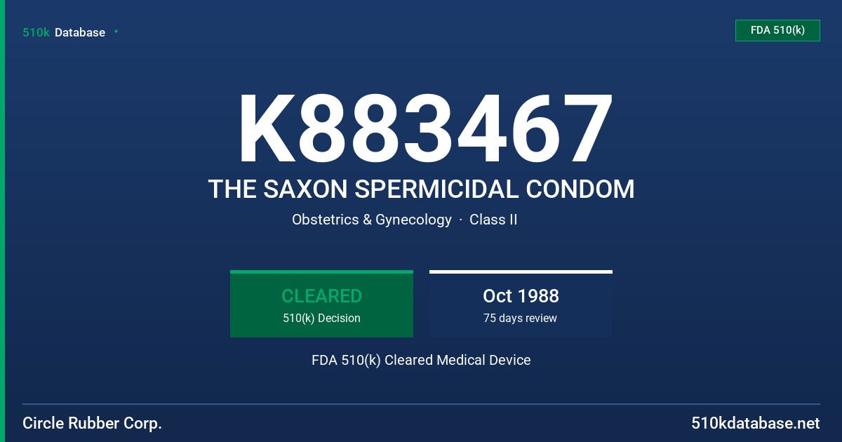 K883467 THE SAXON SPERMICIDAL CONDOM FDA 510(k) Cleared Medical Device