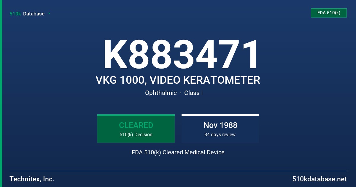 K883471 VKG 1000, VIDEO KERATOMETER FDA 510(k) Cleared Medical Device
