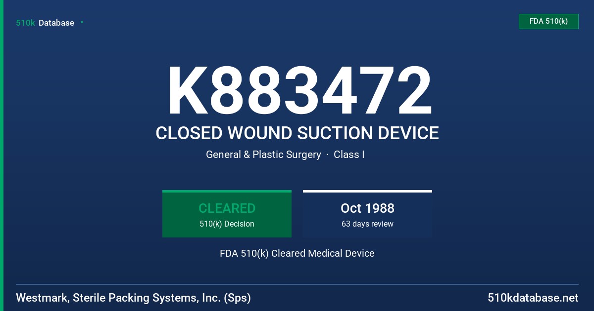 K883472 CLOSED WOUND SUCTION DEVICE FDA 510(k) Cleared Medical Device
