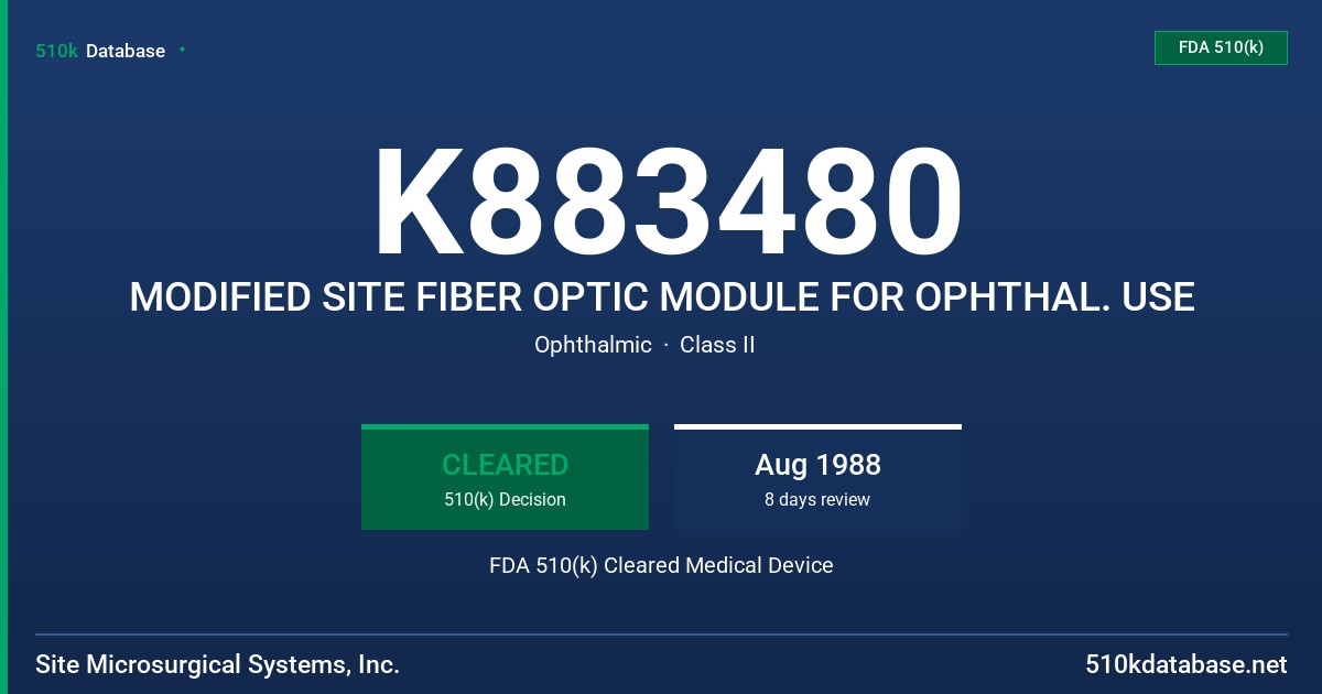 K883480 MODIFIED SITE FIBER OPTIC MODULE FOR OPHTHAL. USE FDA 510(k) Cleared Medical Device