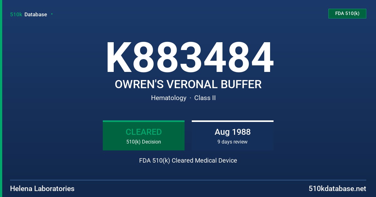 K883484 OWREN'S VERONAL BUFFER FDA 510(k) Cleared Medical Device
