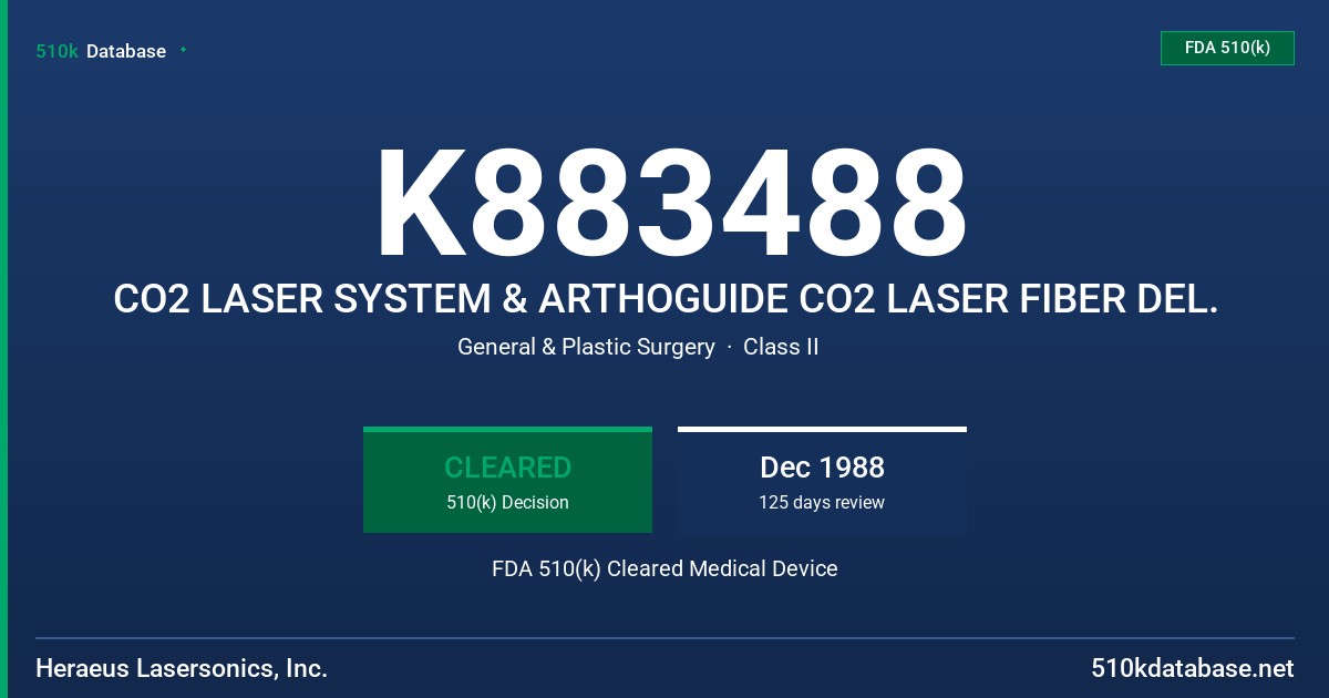 K883488 CO2 LASER SYSTEM & ARTHOGUIDE CO2 LASER FIBER DEL. FDA 510(k) Cleared Medical Device