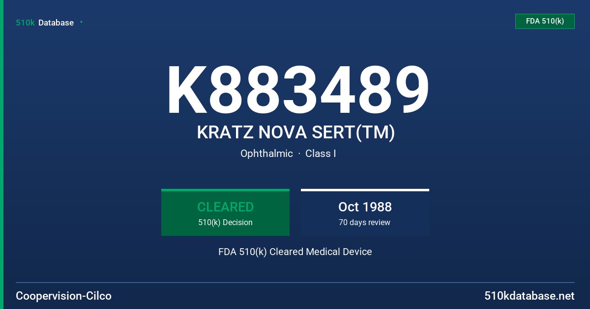 K883489 KRATZ NOVA SERT(TM) FDA 510(k) Cleared Medical Device