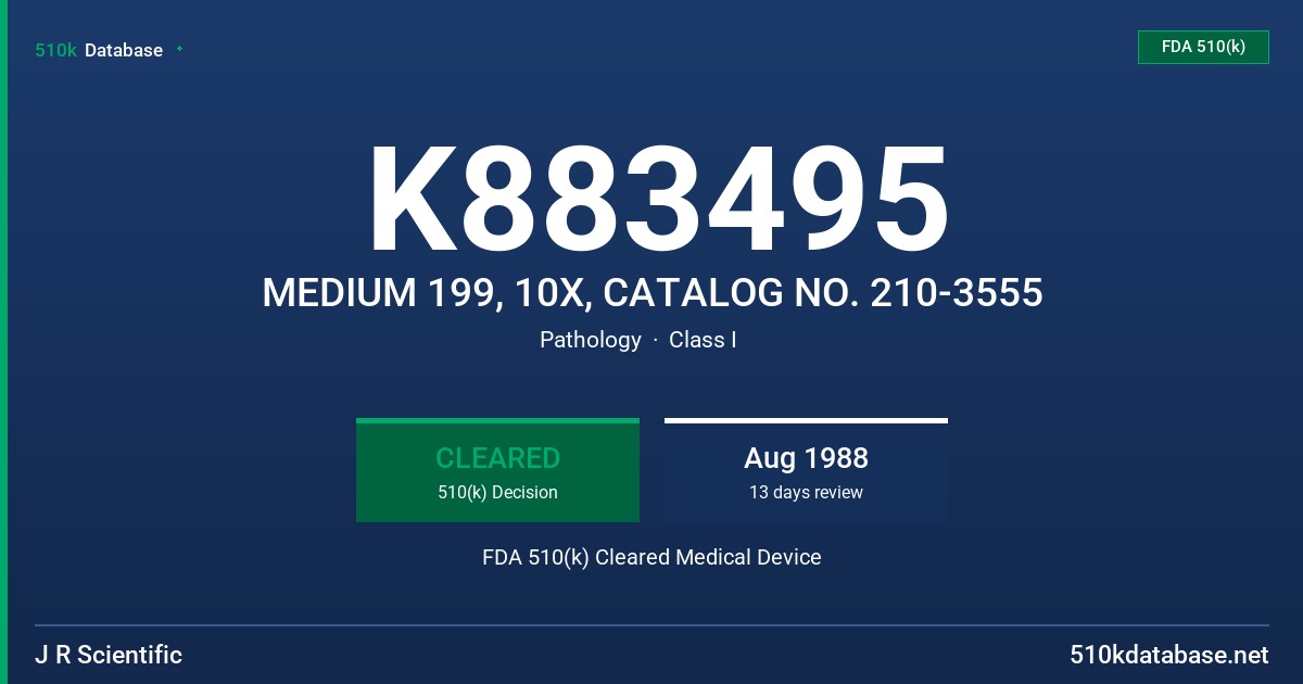 K883495 MEDIUM 199, 10X, CATALOG NO. 210-3555 FDA 510(k) Cleared Medical Device