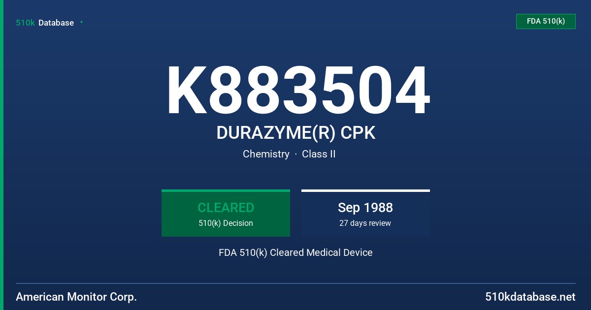 K883504 DURAZYME(R) CPK FDA 510(k) Cleared Medical Device