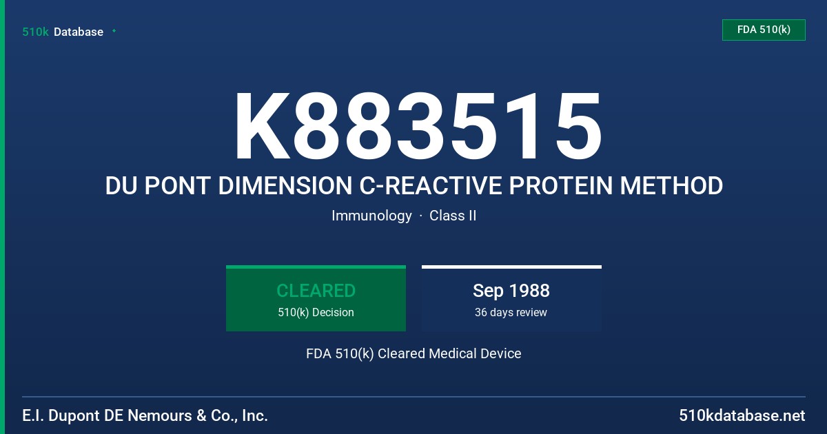 K883515 DU PONT DIMENSION C-REACTIVE PROTEIN METHOD FDA 510(k) Cleared Medical Device