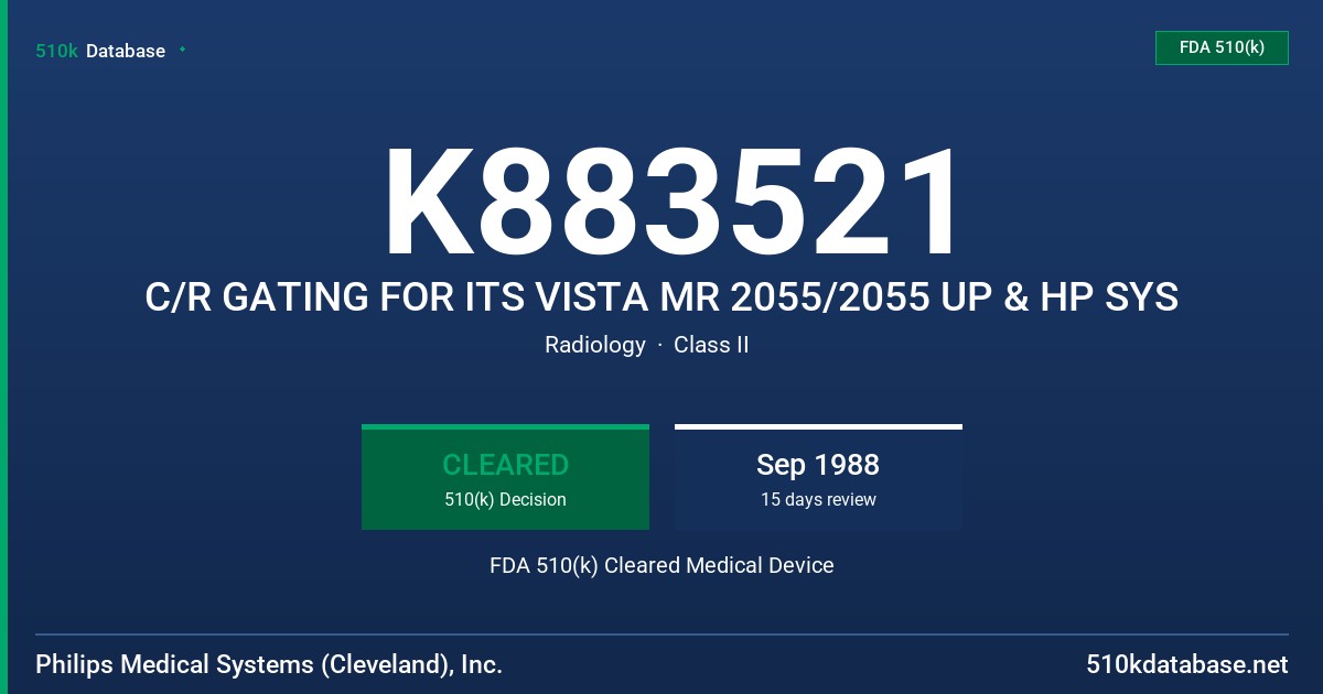 K883521 C/R GATING FOR ITS VISTA MR 2055/2055 UP & HP SYS FDA 510(k) Cleared Medical Device