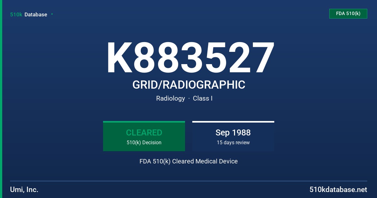 K883527 GRID/RADIOGRAPHIC FDA 510(k) Cleared Medical Device