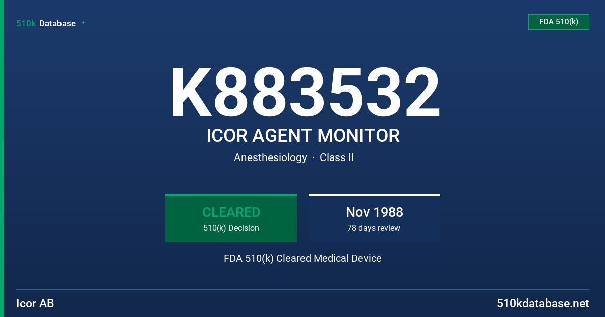 K883532 ICOR AGENT MONITOR FDA 510(k) Cleared Medical Device