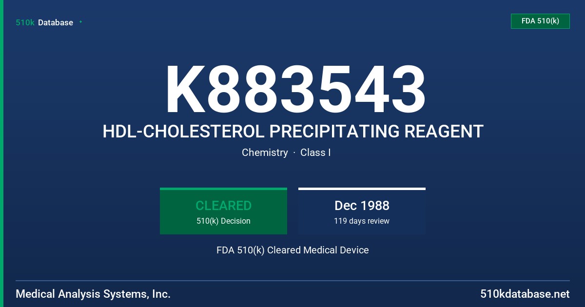 K883543 HDL-CHOLESTEROL PRECIPITATING REAGENT FDA 510(k) Cleared Medical Device