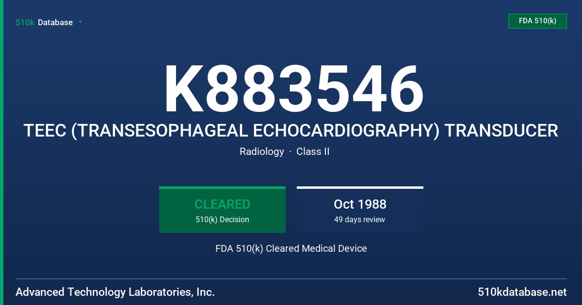 K883546 TEEC (TRANSESOPHAGEAL ECHOCARDIOGRAPHY) TRANSDUCER FDA 510(k) Cleared Medical Device